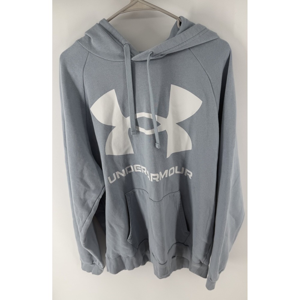 Under Armour Mens XXL Rival Fleece Hoodie Light Blue Logo Pullover Sweatshirt